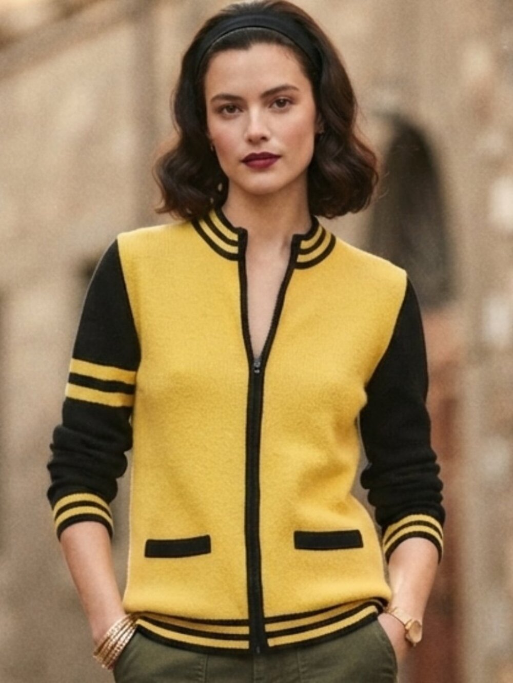 Vintage 1970s St. John Style Wool Varsity Zip Cardigan Made in USA